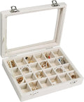 Vicoter Velvet Jewelry Box 24 Grid Jewelry Ring Display Organiser Box Tray Holder Earrings Storage Case for Girls Wife Mom Women (Beige)