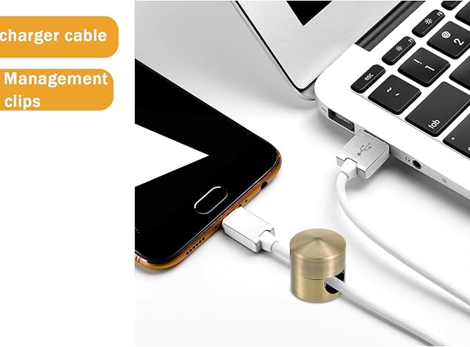 6 Sets Charger Cord Holder,Antique Copper Color Metal Adhesive Cable Management Clips,Adjustable Phone Cable Anchor Holders,Brass Wire Organizer for Desk, Wall, Home, Office, nightstand, Chandelier