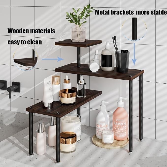 3-Tier Adjustable Countertop Organizer Corner Shelf | Countertop Organizer and Storage Rack for Kitchen, Bathroom, Over Sink, Coffee Bar, Spice Rack, Dresser Table