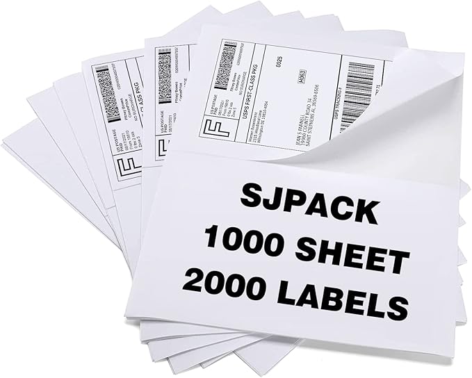 SJPACK 2000 Labels 8.5x5.5 Half Sheet Laser/Ink Jet Shipping Labels Mailing Blank Labels