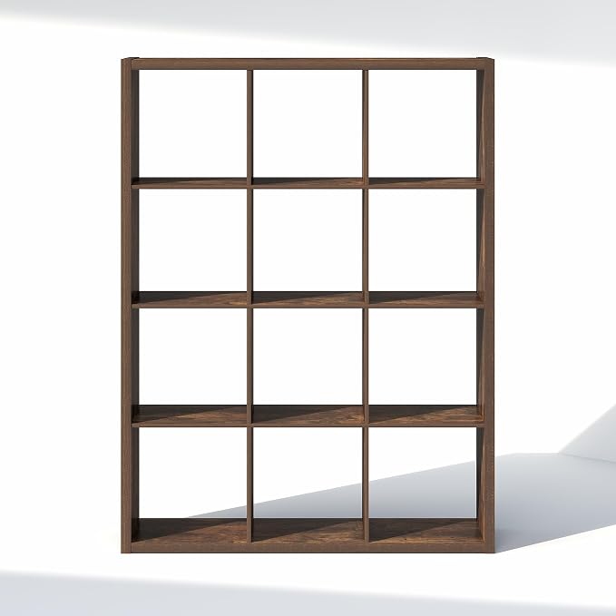 Furinno Cubic Extra Thick 12-Cube Closet Organizers and Storage, Amber Pine | 14.6 x 44 x 58 in, Open Shelf Closet Storage, Closet Organizer, for Wardrobe, Bedroom, Living Room