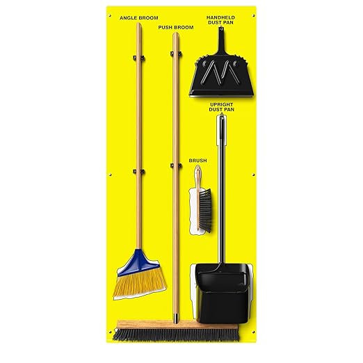 Clean & Sweep 5S Shadow Board/Wall Mount Broom Holder, 68" x 30" Board, 5S Cleaning Station - with Broom and Dustpan Set Included, Made in The USA by AccuformNMC, Yellow/White, PSB716YLWT