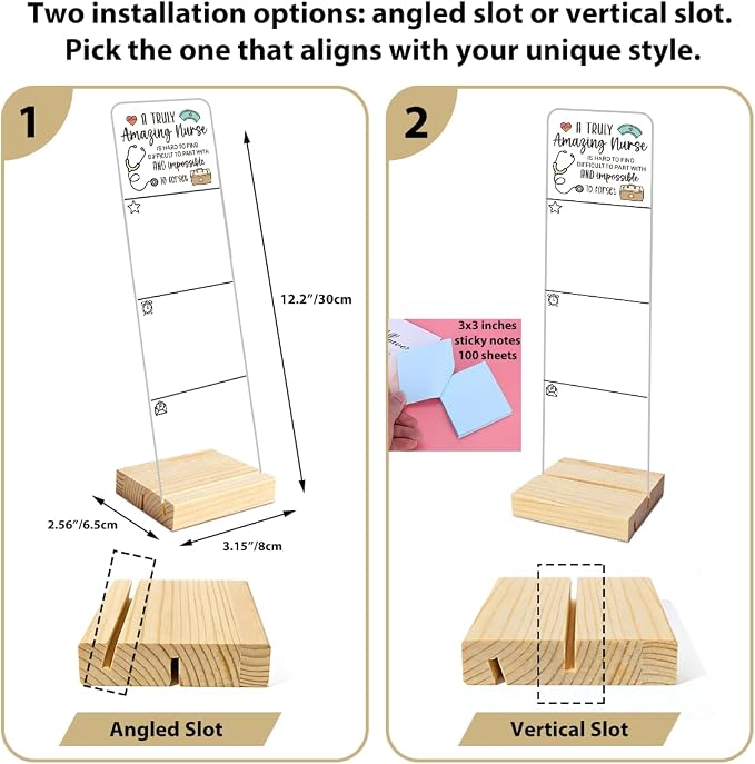 Sticky Note Holder, Monitor Memo Board, Acrylic Post It Note Holder with Wooden Base, Includes 100 Notes, Nurse Thank You Desk Organizer, Quote “A Truly Amazing Nurse is Hard to Find”