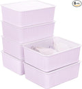 Cetomo Plastic Underwear Drawer Organizer with Lid, Lidded Storage Box for Bras, Plastic Basket for Closet and Shelf, Stackable, Pink (31 x 24 x 11 cm)