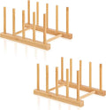 2 Pack Bamboo Wooden Dish Rack-Plate Pot Lid Cutting Board Organizer Holder Rack for Cabinet-Kitchen Cabinet Organizer for Dish, Pots, Lids, Bowls, Bottles, Books, and Puzzle