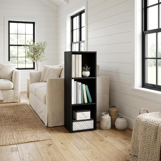 Furnifact Darkwood Bookcase with Durable Engineered Wood Shelving, Elegant Storage Solution for Home or Office, Modern Design