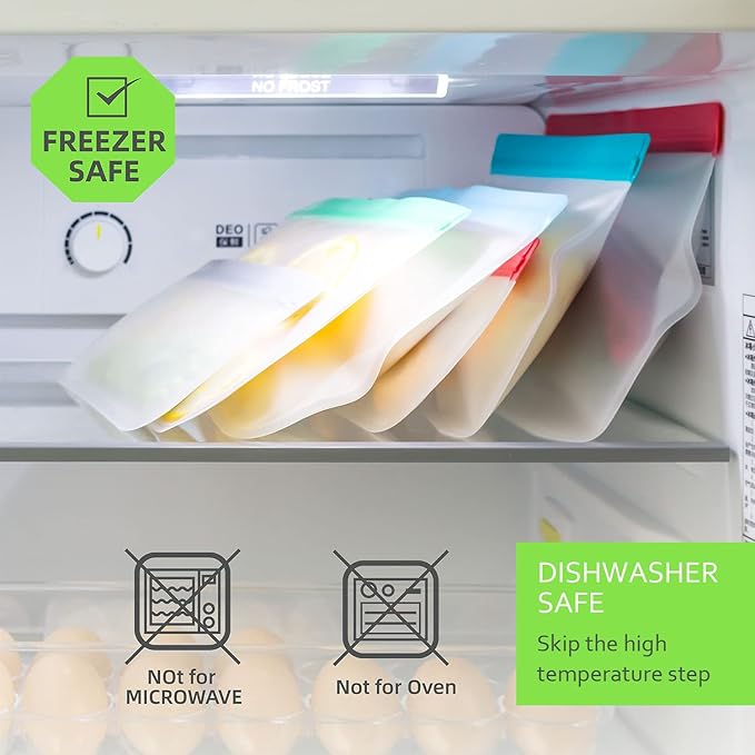 LeMuna 12 Pack Multi-Size Reusable Food Storage Bags - BPA-Free Leakproof Freezer Bags (4Gallon/4Sandwich/4Snack) | 12 Pack, Reusable, BPA-Free, Leakproof, Freezer, food-grade PEVA
