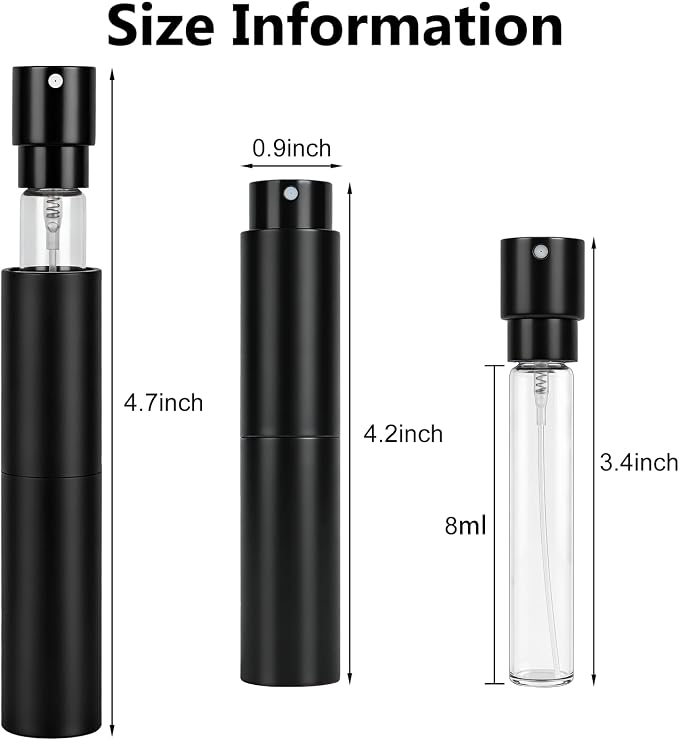 Travel Perfume Bottle Refillable, 3 Pack 8ml Portable Atomizer Perfume Spray Bottles Mini Empty Travel Size Perfume Refill Cologne Sprayer for Travel Outgoing (Black, Sliver, Pink)