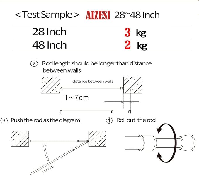 AIZESI Spring Tension Curtain Rods Short Tension Rod (Black,27" to 37"-4Pcs)
