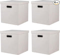 Storage Bins with Lids, Collapsible Linen Fabric Boxes Organizer Containers with Lid Foldable Storage Box Basket for Closet, Shelves, Home, Office, 12 x 12 x 12.4 Inch, 4 Pack, Beige