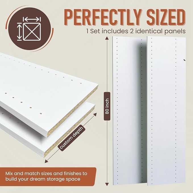 B&B HARDWARE Closet Evolution Classic Vertical Panels Up to 80 Inch – Pre-Drilled Organizer Units – Scratch Resistant Laminate, Compatible with Closet Systems & Accessories (White, Pack of 2)