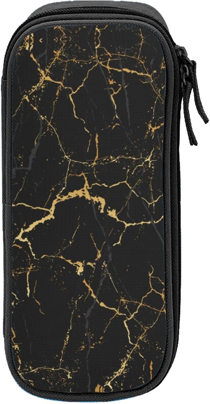 Perinsto Black And Gold Marble Texture Pencil Case Big Capacity Multi Compartment Stationery Box Pencil Pouch Holder Desk Organizer For School Office Home