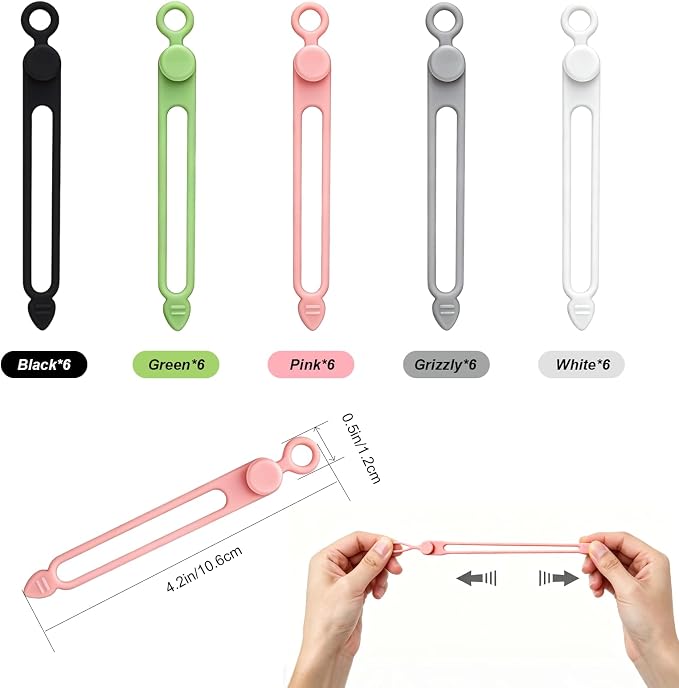 30Pcs Silicone Cable Ties Reusable Wire Organizer Straps for Cord Management, Fastening Earphones,Chargers, Home Office,Desk,Kitchen Appliance Cables & Wires Cable Ties Cord Organizers(5 Colors)