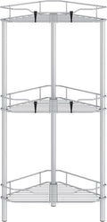 HuggieGems 3 Tier Floor Standing Corner Shower Caddy Organizer Shelf with Hooks, Bathroom Shelves Stand Rack, Silver