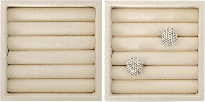 SCIKHETF Velvet Ring Earrings Studs organizer Tray Small Ring Insert Display Tray 5 Slots Stackable (Beige)