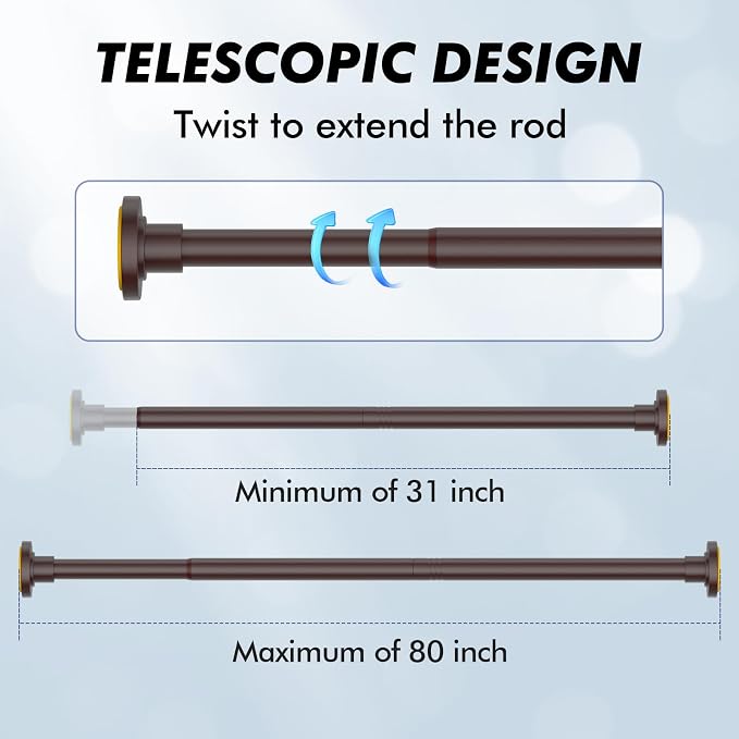 Bronze Shower Curtain Rod Tension 30 to 80 Inch,1 Inch Diameter Adjustable Tension Curtain Rod No Drilling,Shower Rods for Bathroom,No Rust