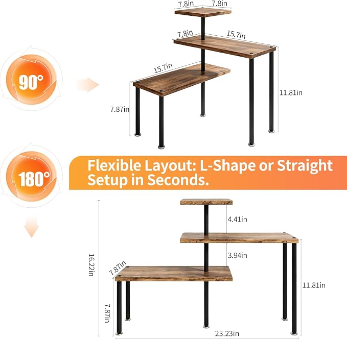 3-Tier Adjustable Countertop Organizer Corner Shelf | Countertop Organizer and Storage Rack for Kitchen, Bathroom, Over Sink, Coffee Bar, Spice Rack, Dresser Table