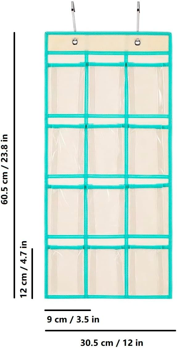 2 Pcs Classroom Pocket Chart Cell Phone Organizer Calculator Holder Over The Door Hanging Storage for Sock Underwear Jewelry with 12 Clear Pockets (Beige)