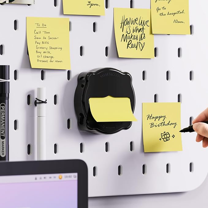 SMART&COOL Magnetic Pop-Up Note Dispenser for 3 x 3 in Accordion-Style Sticky Notes, Sticky Note Holder for Fridges, File Cabnets or Office Supplies, Includes 50 Sheets of Sticky Notes, Jet Black