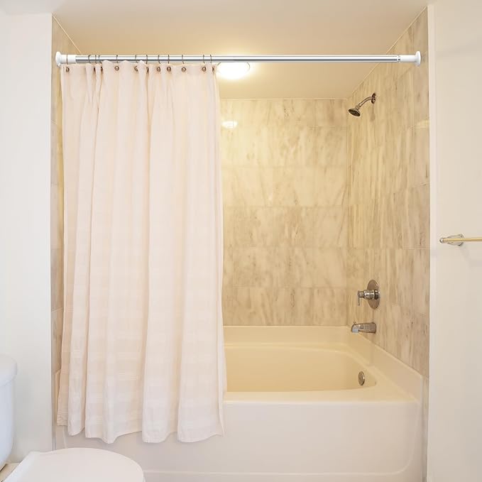 ZOCONE Tension Curtain Rod 51-128 Inch (4.25-10.5Ft), Shower Curtain Rod No Drilling for Bathroom, Outdoor Curtain Rods for Patio, Heavy Duty Long Tension Rod for Window, Stainless Steel