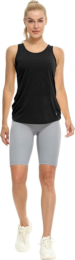 icyzone Women's Open Back High Neck Workout Athletic Gym Tank Tops