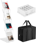 Foldable Brochure Display Stand with Carrying Bag, Literature Stand 4 Tier | Literature Rack for Trade Shows, Exhibitions, Office, and Retail Stores. Sturdy, Portable, and Easy to Assemble, White Finish