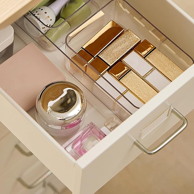 2Pcs Multi-function Household Storage Drawer Organizer Boxes Transparent PP Material Kitchen and Office Multi-compartment Storage Cases for Cosmetics Stationery and Items