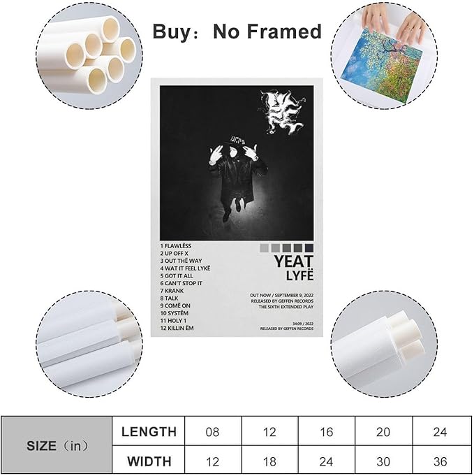 OrdaLi Yeat Poster Lyfe Poster Album Cover Posters for Room Aesthetic Canvas Wall Art Bedroom Docor 12x18inch(30x45cm) Unframe-style