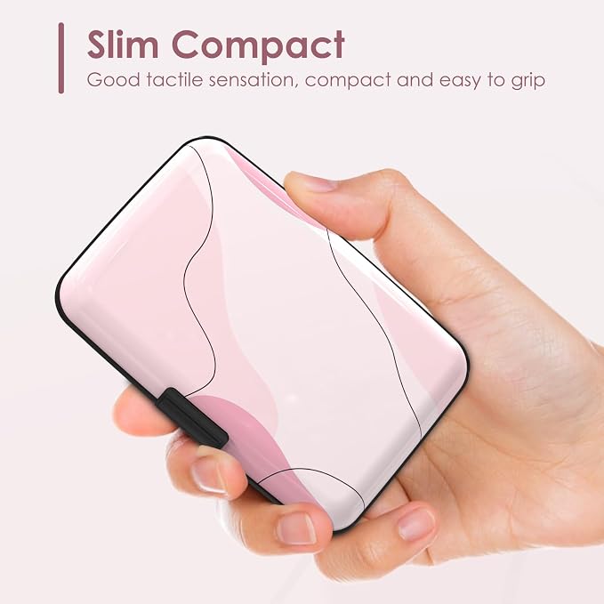 Credit Card Holder Small, RFID Blocking Metal Card Wallet for Women Men, Slim ID Card Holder Protector Hard Case, Pink Abstract