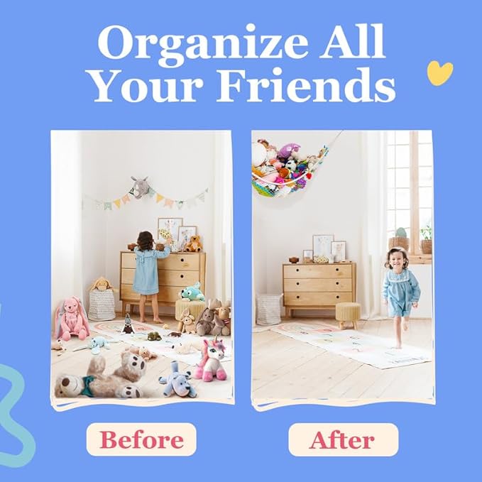 Lilly's Love Stuffed Animal Hammock | Corner Hanging Organizer, Toy Storage, Stuffed Animal Storage Net | Made From Quality Fishing Net, Holds 12lbs | 67"x47"x47" (Black)