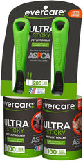 Evercare Pet Hair Lint Rollers All Purpose Use 100 Easy-Tear Sheets Per Roll Reusable Sticky Roller Pets Cat & Dog Hair Remover Contoured Handle for Furniture Clothing & Cars, Set of 2, Green