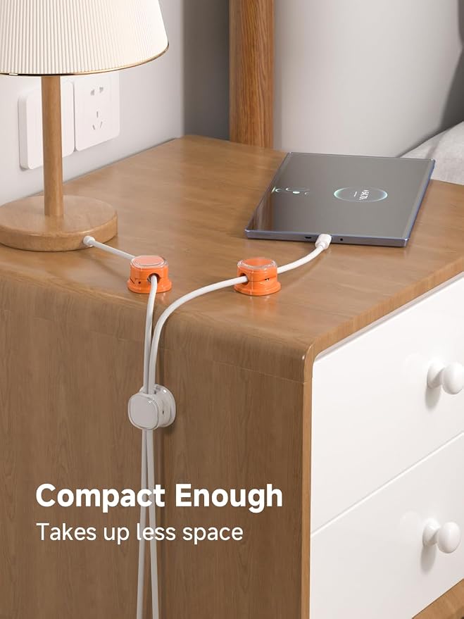 Magnetic Cable Clips, Adjustable Cord Holder Management, Adhesive Wire Keeper Organizer for Home Office Desk Phone PC Car Wall Desktop Nightstand Appliance (9-PCS White & Orange)