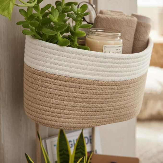 Hanging Basket, Woven 3 Tier Over Door Basket with 4 Hooks | Hanging Storage Basket for Door, Wall, Nursery, Bathroom, Bedroom, Decorative Over Door Basket Organizer for Stuffed Animals