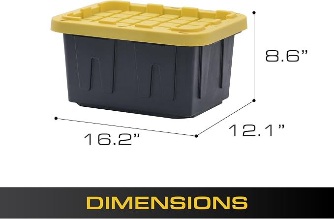 BLACK & YELLOW 5-Gallon Tough Storage Containers with Lids, Stackable, Extremely Durable, [4-Pack]