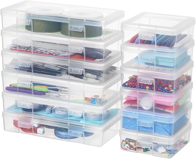 novelinks Clear Pencil Box and Small Plastic Storage Containers with Lids | 6 Pack Small + 6 Pack Medium, Board Game Storage Containers, Task Boxes for Special Education, Balloon Storage Organizer