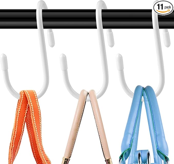HiGift 12 Pack Purse Hanger for Closet, Unique Twist Design White Vinyl Coated Bag Hooks Organizer hanging, Large Closet Hooks Purse Organizer Holder for Hanging Purses,Handbag,Belt,Hat,Backpack,Jeans