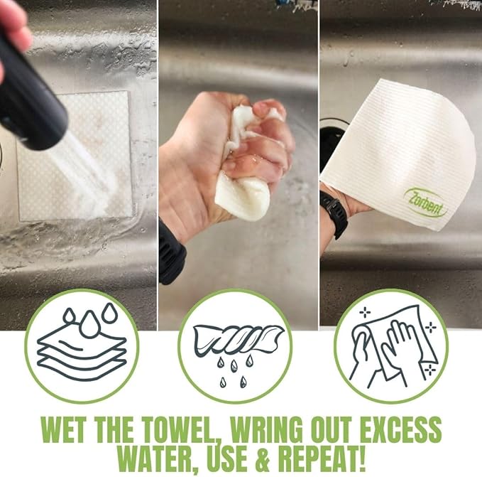 Zorbent Super Absorbent Towels 6 Pack, Natural, Reusable Paper Towel Alternative, Lint Free Cleaning Cloth for Kitchen, Gym, Shoes, Travel, & Camping, Multipurpose Damp Duster, Spill & Mess Cleaner