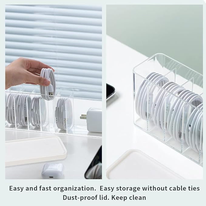 Charger Cable Cord Storage Organizer Box - Easy Storage Without Cable Ties - 1 Pack With Lid