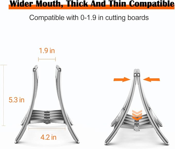 Cutting Board Rack, Auto Width Adjustable Holder Stand for Countertop or Cabinet (Silver)