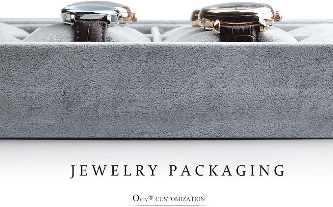 Oirlv Grey Velvet 12 Grid Watch Bracelet Bangle Jewelry Organizer Tray | 12 compartments with removable velvet pillows,stackable, fits in most drawers and dresser,open top for instant access