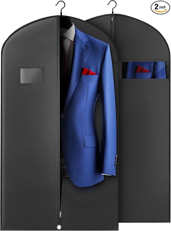 43-inch Garment Bags for Travel, Garment Bags for Hanging Clothes with Zipper and Visible Transparent Window, 2 Pack，Black