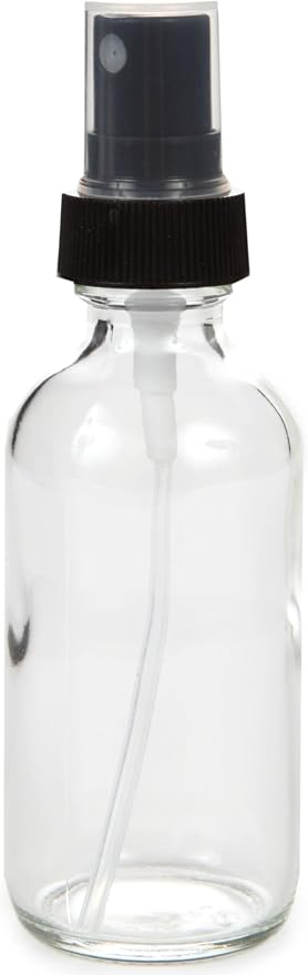 Vivaplex, 6, Clear, 2 oz Glass Bottles, with Black Fine Mist Sprayers