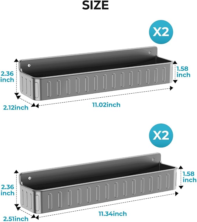 Nieifi Spice Rack Wall Mount, 4 Pack, Grey, 2 Inch Depth, Screw or Adhesive Installation, Spice Rack Organizer for Small Spice Jars, Suitable for Kitchen Cabinet or Pantry Door