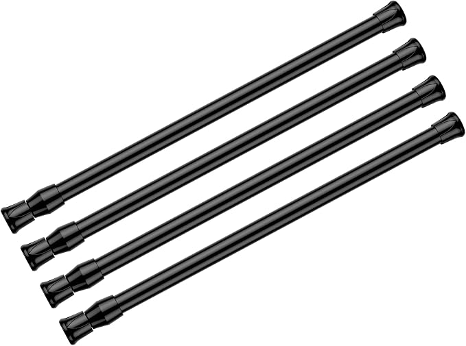 AIZESI Spring Tension Curtain Rods Short Tension Rod (Black,12" to 19"-4Pcs)