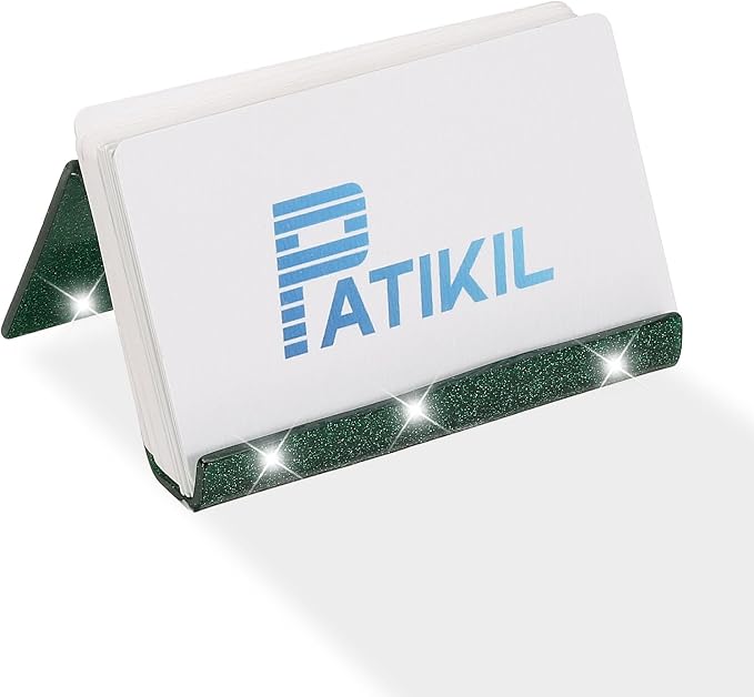 PATIKIL Business Card Holder for Desk, Acrylic Business Card Holders Shine Card Stand Organizer Cards Display for Office Exhibition, Green