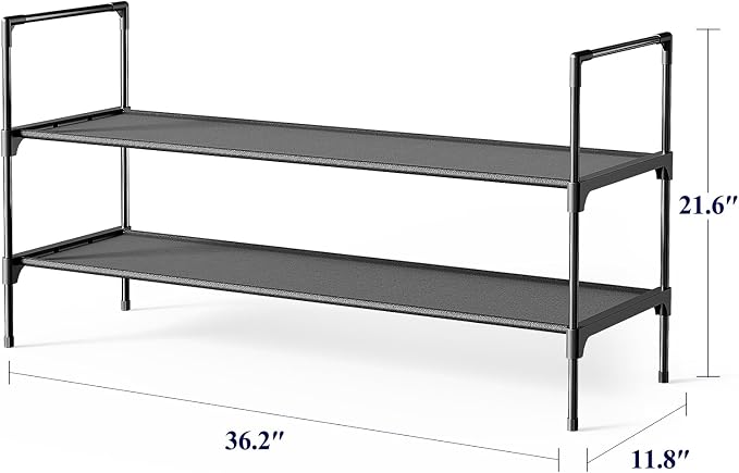 Kitsure Shoe Rack - 3-Tier Shoe Organizer, Shoe Rack for Closet, Entryway, Bedroom, Easy- Assembly Storage Shelf with Side Handles, 36.2" Wide - 2 Tiers, Black