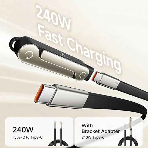 NKV 240w Stand Data Cable Invisible Foldable Holder Charger Cable | 5 FT USB C to USB C Fast Charging Cable for Smartphones, Laptops, Tablets (Orange, Data Cable Set) ﻿