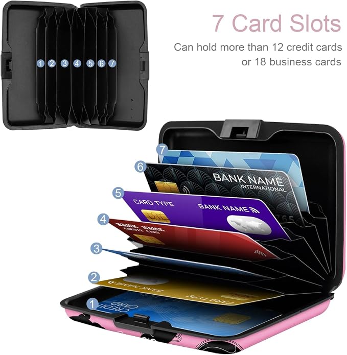 Coco Rossi Credit Card Holder RFID Aluminum Small Mini Wallet Women | Metal Wallet, Business Cards Holder, ID Case, Slim Sleeves, Womens Girls Gift, Carry Proof Wallets for Travel, Rosy Cats