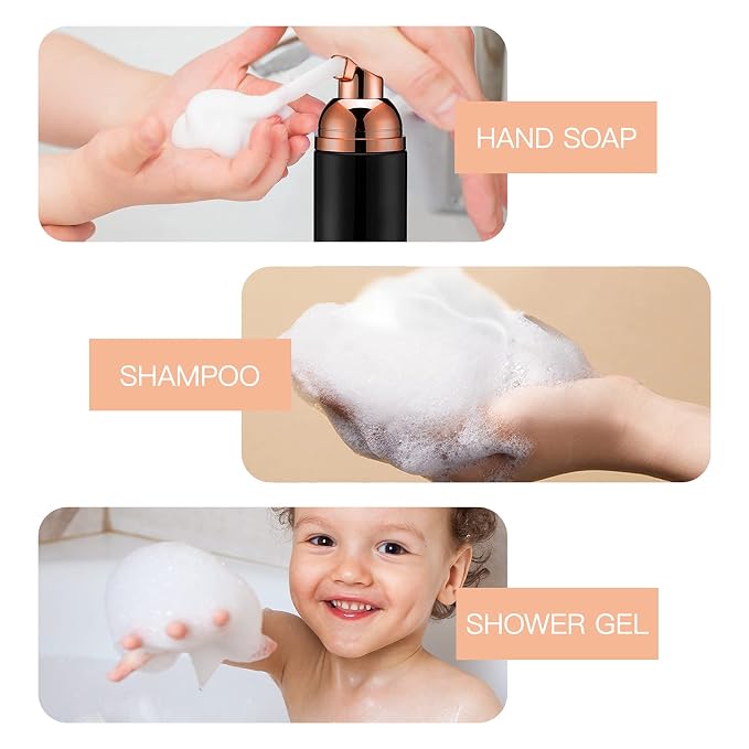 Travel Foam Pump Bottle - 2oz Small Size Foaming Hand Soap Dispenser - Mini Portable Mousse Lash Shampoo Kit Container for Hair - Empty Leak Proof Plastic Rose Gold &Black Foamer 30Pack