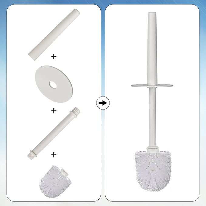 Topsky Toilet Brush & Holder Set, 2 Pack Plastic Round Barrel Loo Brush with 2 Replacement Heads, Durable for Bathroom, White